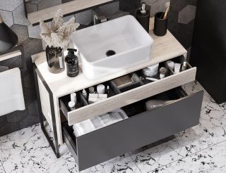 Тумба под раковину Акватон Лофт Урбан 80см дуб орегон/серый графит 1A247601LQX60